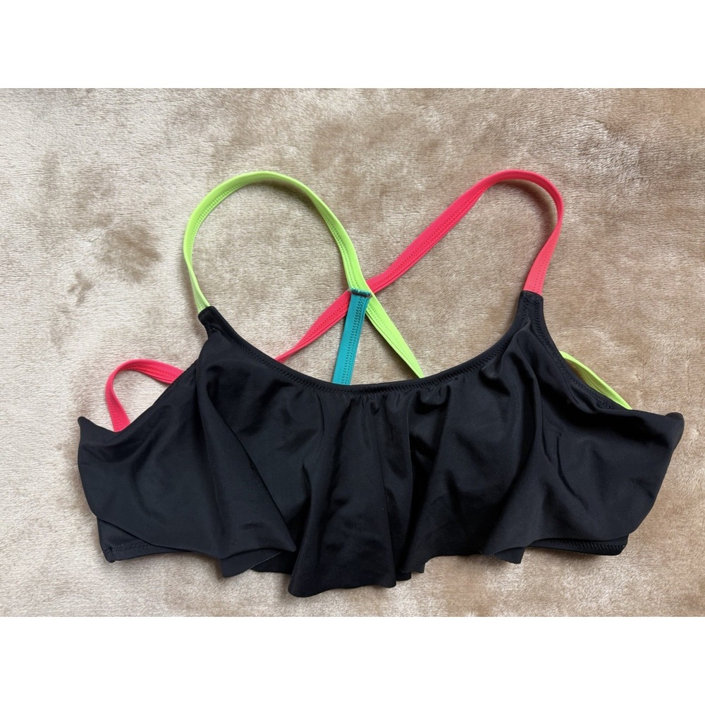 Victorias Secret PINK bikini Top Size Large Black Ruffle Racerback Pullover Pad
